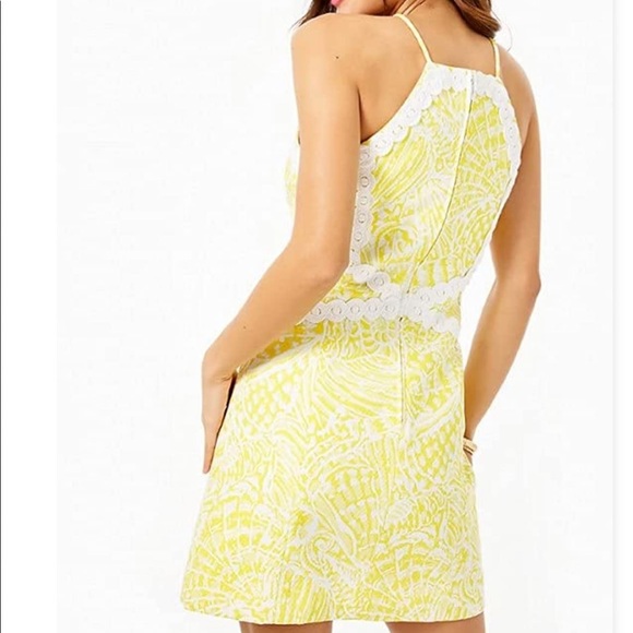 SOLD-Lilly Pulitzer Pearl Stretch Shift Dress Yellow White Mini - Picture 2 of 12